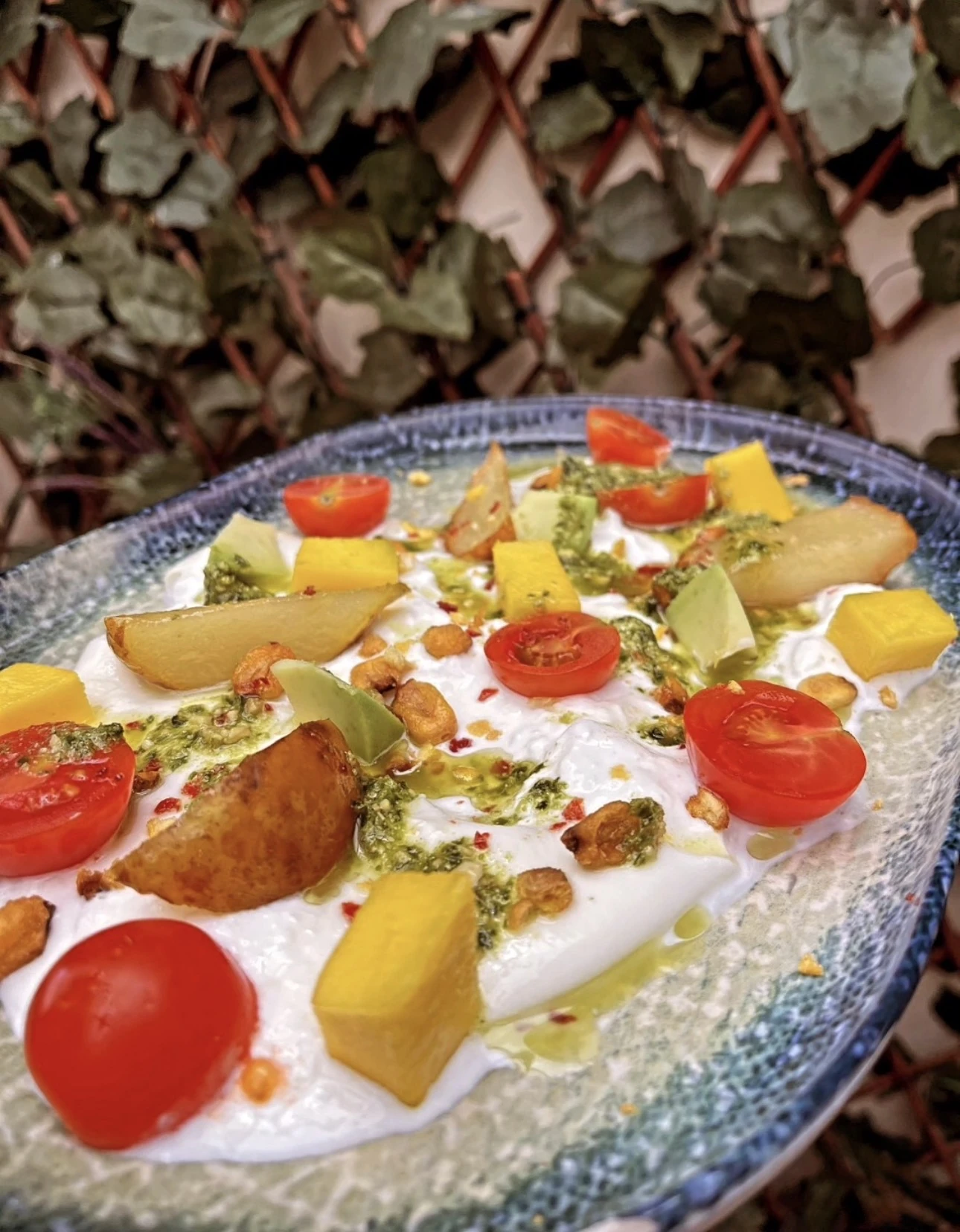 Burratina con tomate y pesto